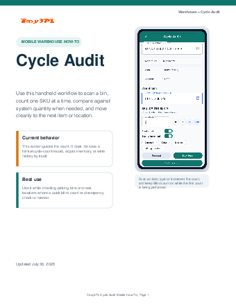 First page of Cycle audit on the handheld