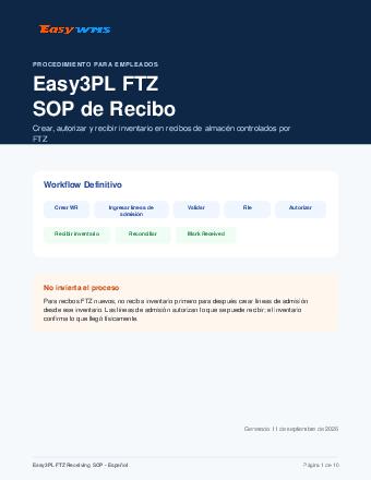 First page of FTZ receiving SOP (Español)